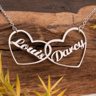 Personalized Double Heart Love Name Necklace for Couple Valentine's Day Gift for Girlfriend Wife