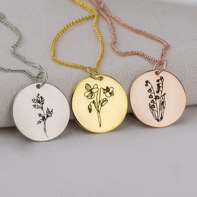 Personalized Birth Month Flower Necklace Gift for Mom 