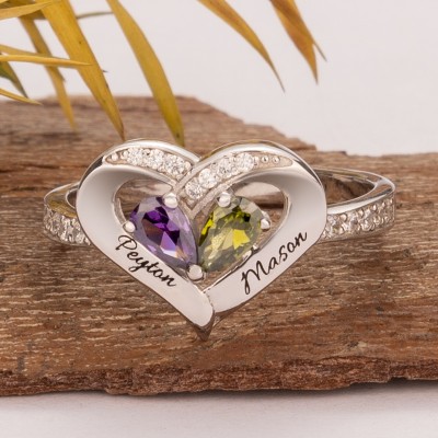 Personalized Heart Shaped Couple Engraved Ring Love Gift For Her Valentine's Day Gift For Wife Girlfriend
