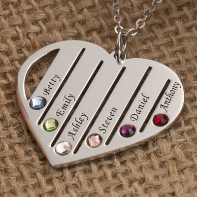 Silver Personalized Necklace 1-7 Birthstones and Engravings Engraved Birthstone Necklace