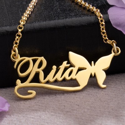 Cute Personalized Butterfly Pendant Name Necklace Women Name Necklace Custom Jewelry for Her Anniversary Gift Birthday Gift
