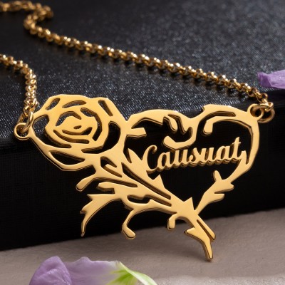 Personalized Jewelry Romantic Rose Heart Name Necklace For Women Custom Nameplate Pendant Necklaces Gift for Her Wedding Gift Ideas Party Gifts