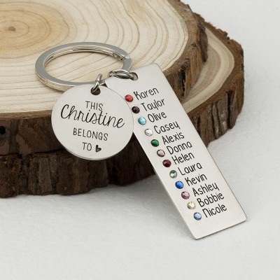 Personalized 9-13 Engraving Names with Birthstone Keychain Gift For Mom and Grandma