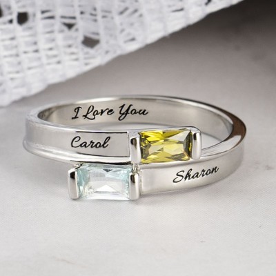 Custom Double Baguette Bypass Promise Ring for Wife Girlfriend Valentine's Day Gift for Loved One