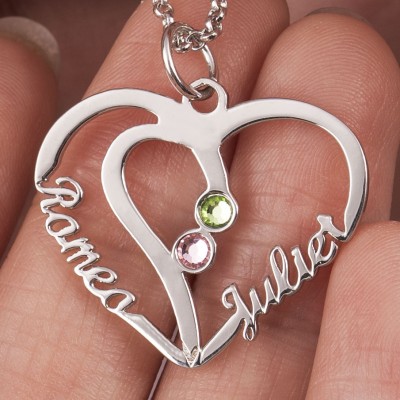 Personalized 2 Name Necklaces Heart Shape Necklace Couples Necklace