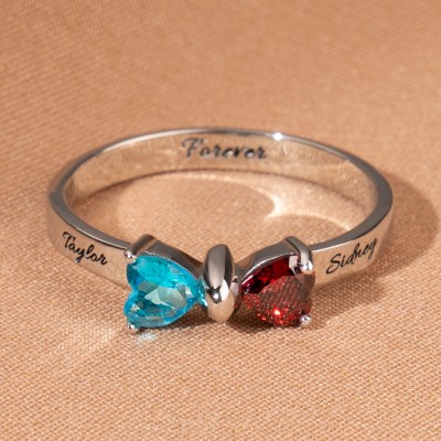 Personalized Birthstone Adorable Bow Promise Ring For Her Valentine's Day Gift For Girlfriend Wife