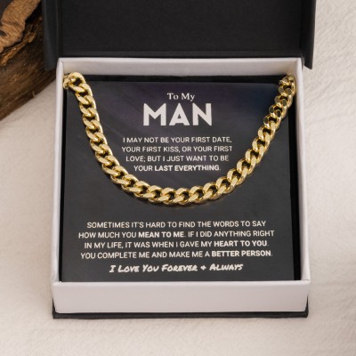 To My Man Cuban Link Chain Necklace for Him Anniversary Valentine's Day Gift for Boyfriend Husband