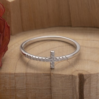 Pray Through It Pave Cross Ring Religious Minimalist Ring Gift for Her
