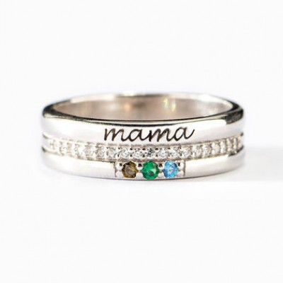 Personalized Birthstone Name Ring with 1-8 Birthstones Mother's Day Gift