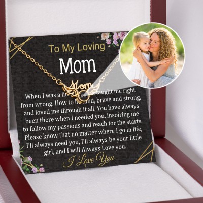 To My Loving Mom Personalized Wings Necklace with Name and Photo Projection Gifts for Mom Christmas Gifts