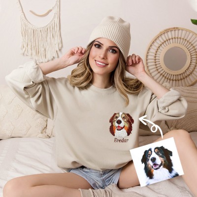Personalized Dog Portrait Embroidered Sweatshirt Hoodie Custom Gift For Dog Mom Gift Ideas for Pet Lovers