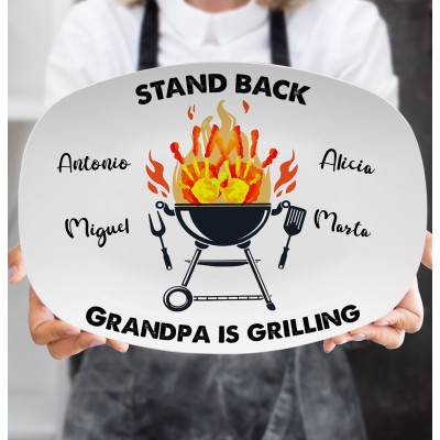 Personalized Stand Back Grandpa Is Grilling Platter Father's Day BBQ Gift