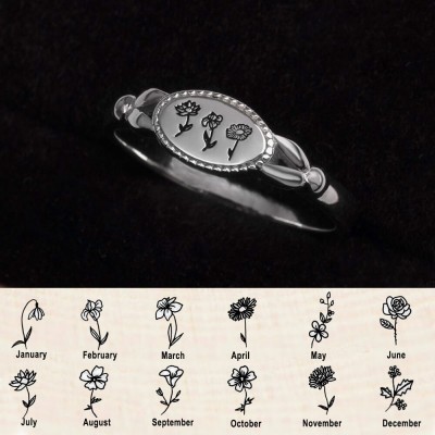 925 Sterling Silver Personalized Birth Flower Ring 3 Flowers