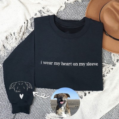 Custom I Wear My Heart on My Sleeve Ear Outline Sweatshirt Hoodie Personalized Embroidered Gifts for Pet Lovers