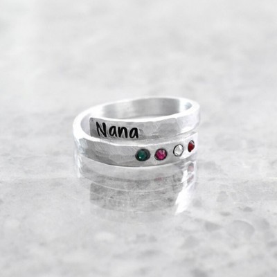 Personalized Birthstone Wrap Name Ring with 1-8 Birthstones Mother's Day Gift