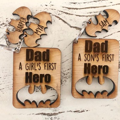 Engraving Father's Day Gift Personalized Superhero Dad Keychain with 1-10 Names Dad Husband Grandpa