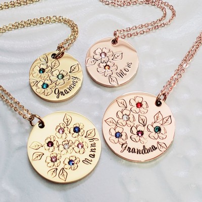 Personalized Birthstone Flower Necklace for Her With 1-9 Birthstones