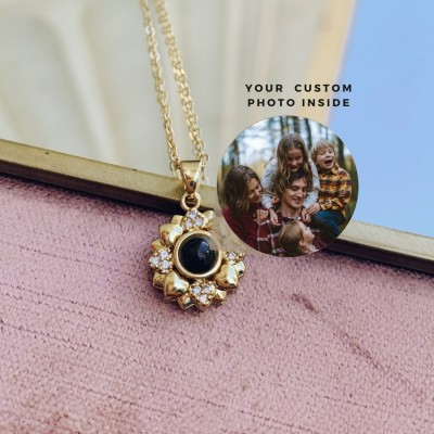 Personalized Sunflower Photo Projection Necklace