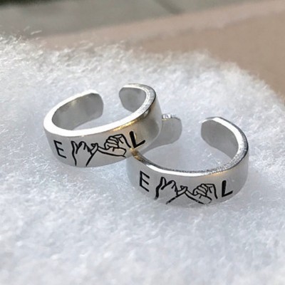 Personalized Initials Pinky Swear Minimalist Stacking Couples Ring Set