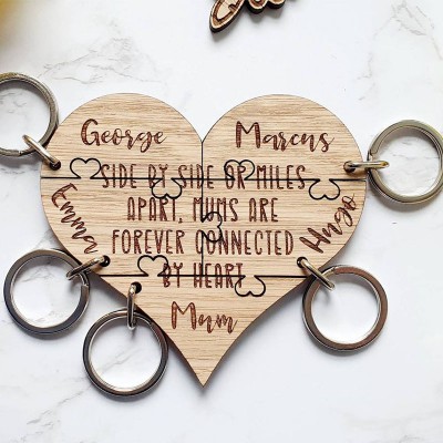 Personalized Heart Name Jigsaw Keychain Engraving 3-5 Names