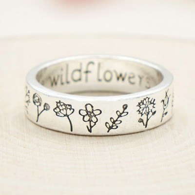 Personalized 1-12 Birth Flower Ring Christmas Gift for Her