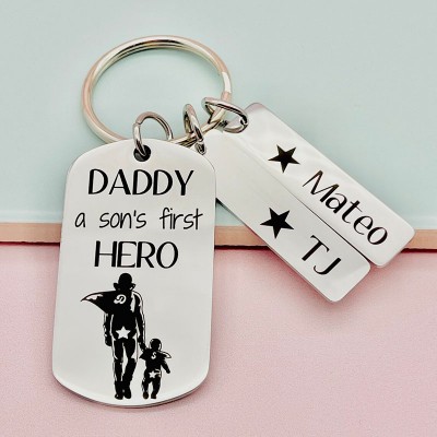 Personalized Daddy A Son's First Hero Pendant Keychain