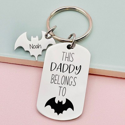 Personalized This Daddy Belongs to Bat Pendant Keychain