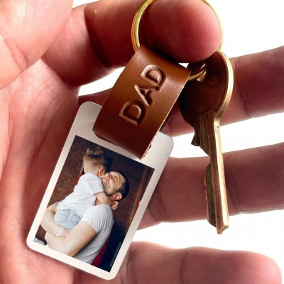 Personalized Dad Grandad Leather Photo Keychain