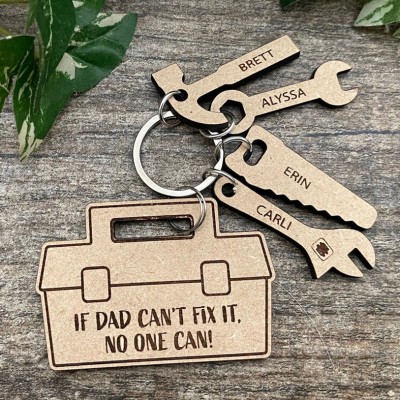 Personalized Saw Toolbox Wooden Engraved Keychain Gift for Dad
