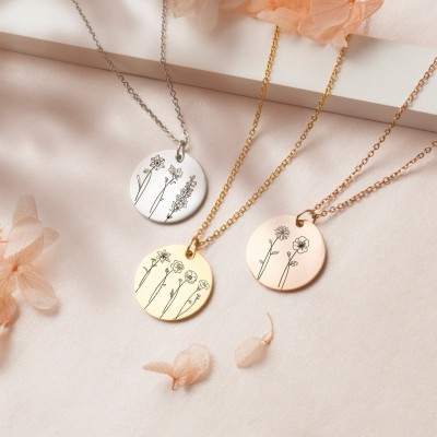 Personalized Birth Month Flower Necklace with 1-4 Flowers