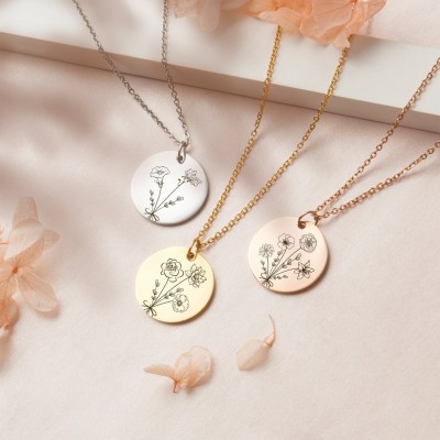 Personalized Birth Month Flower Necklace with 1-6 Flowers