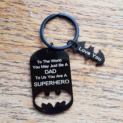 Engraving Father's Day Gift Personalized Superhero Dad Keychain with 1-10 Names Dad Husband Grandpa