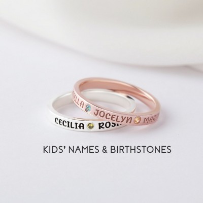Personalized Mom Ring With 1-5 Kids Names & Birthstones