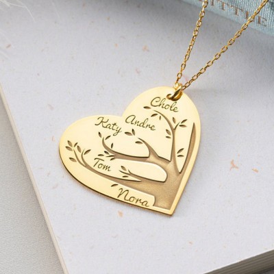 Personalized Family Tree Heart Name Necklace with 1-10 Names Gift for Mom and Grandma