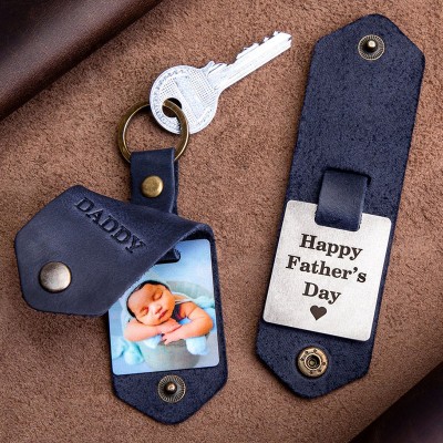 Personalized Photo Leather Keychain Father's Day Gift