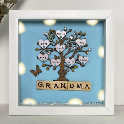 Personalized Light Up Family Tree Box Frame with 1-20 Names Mother's Day Gift For Grandma, Mom