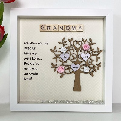 Personalized Family Tree Frame Sign with 1-30 Names Mother's Day Gift For Grandama, Nanny, Mom