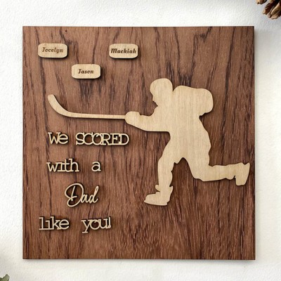 Handmade Father's Day Gift Personalized Hockey Plaque With 1-10 Names Engraved