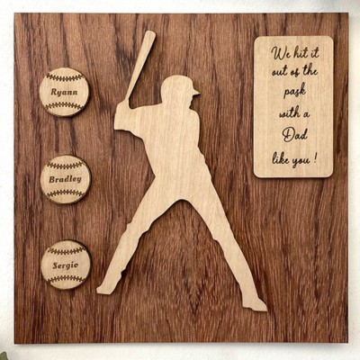 Handmade Father's Day Gift Personalized Baseball Plaque With 1-10 Names Engraved