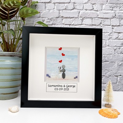 Personalized Wedding Beach Pebble Art Picture Frame