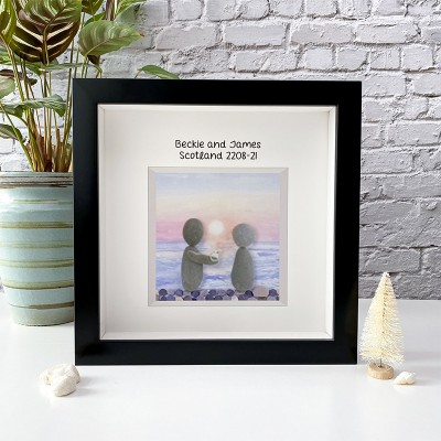 Personalized Engagement Sunset Pebble Art Picture Frame 