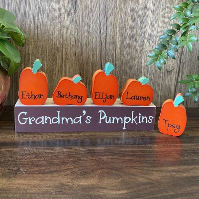 Personalized Grandma's Pumpkins with Names Fall Thanksgiving Halloween Decor Pumpkins Family Block Set 