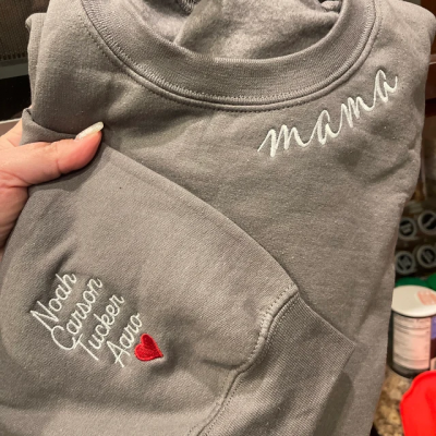 Custom Mama Embroidered Sweatshirt Hoodie with Names on Sleeve Mother's Day Gift Ideas