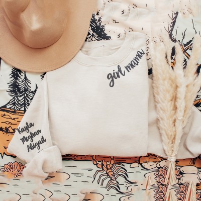 Personalized Girl Mama Embroidered Sweatshirt Hoodie Love Gift Ideas For Mom Grandma