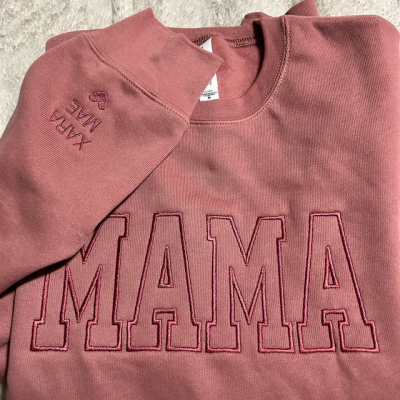 Personalized Mama Embroidered Sweatshirt Hoodie With Names On Sleeve New Mom Gift Mother's Day Gift Ideas