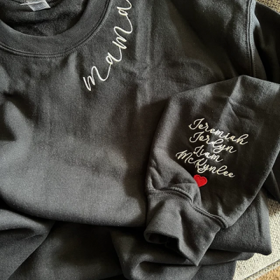 Personalized Mama Neckline Embroidered Sweatshirt Hoodie With Kids Names Keepsake Gifts For Mom Grandma