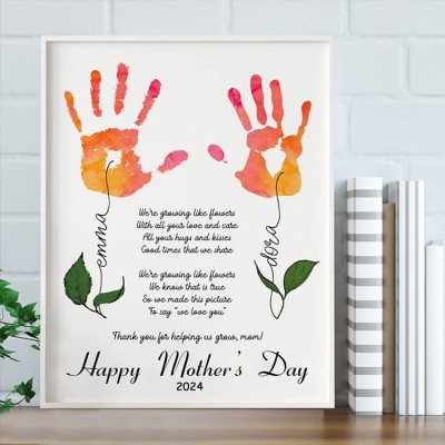 Personalized Birthday Handprint Art Gift from Kids DIY Handprint Keepsake Gift for Mom Grandma