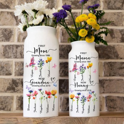 First Mom Now Grandma Custom Garden Birth Flower Vase Unique Gift Ideas For Mom Grandma