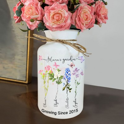 Custom Mama's Garden Birth Flower Vase with Kids Names Mother's Day Gift Ideas