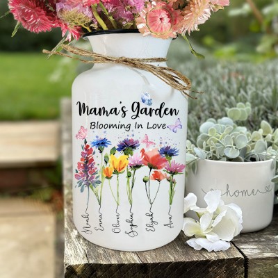 Personalized Mama's Garden Blooming In Love Birth Flower Vase with Kids Names Mother's Day Gift Ideas